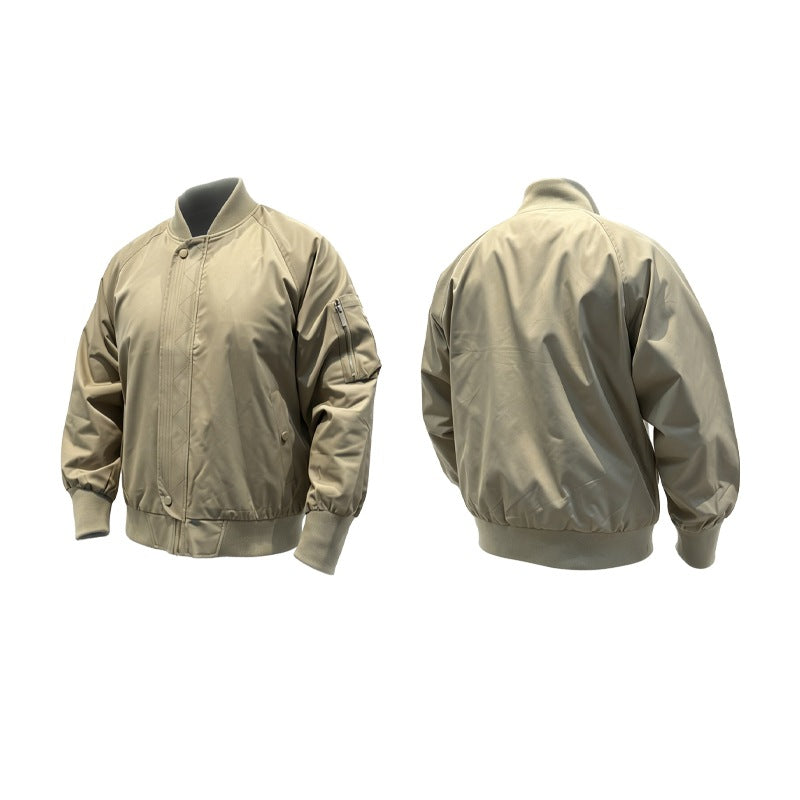 Simple Solid Color Loose Baseball Collar Flight Jacket for Men