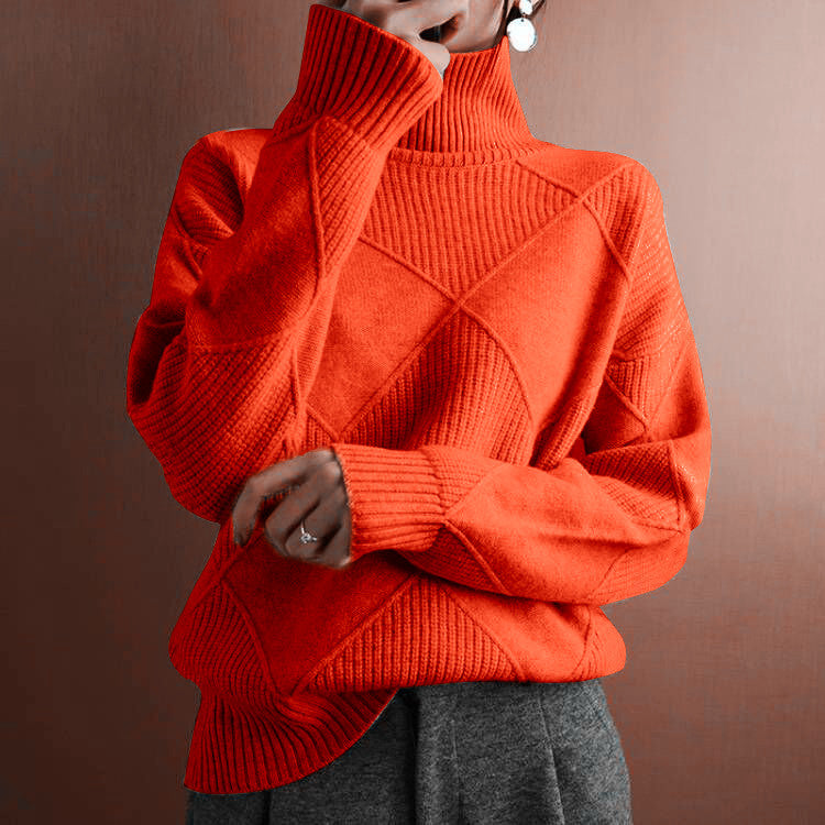 Commuter Knitwear Solid Color High Neck Diamond Sweater for Women