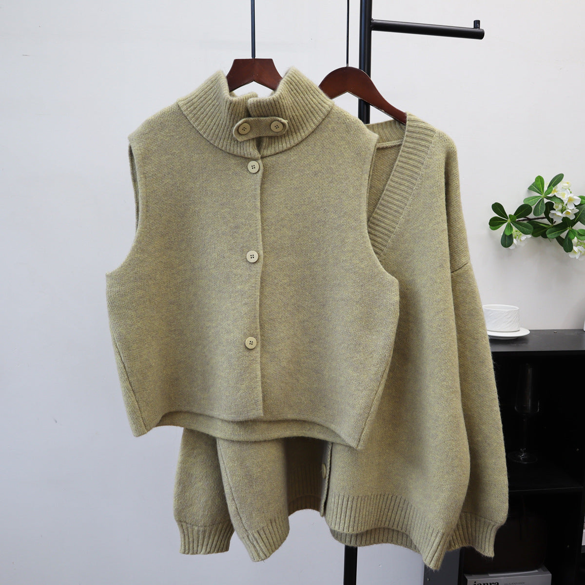 Two piece vest sweater jacket set