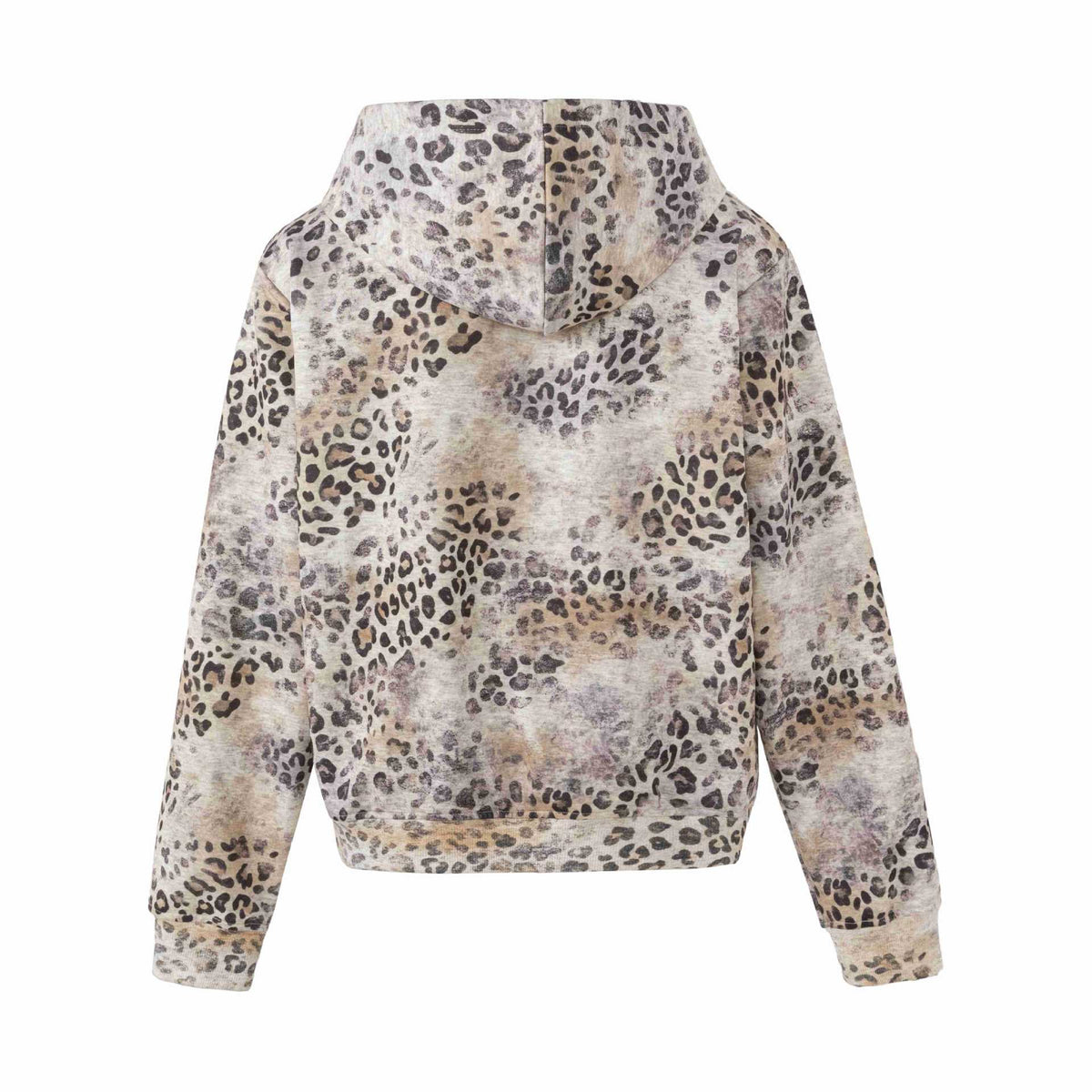 Trendy water-washed distressed printed leopard print short-sleeved hooded hoodie