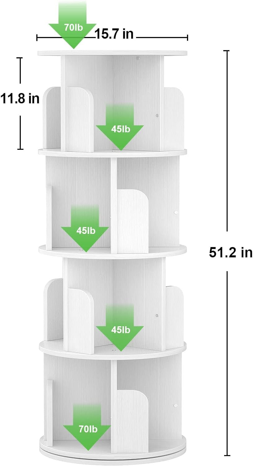Rotating Corner Bookshelf 360 Degree White Storage