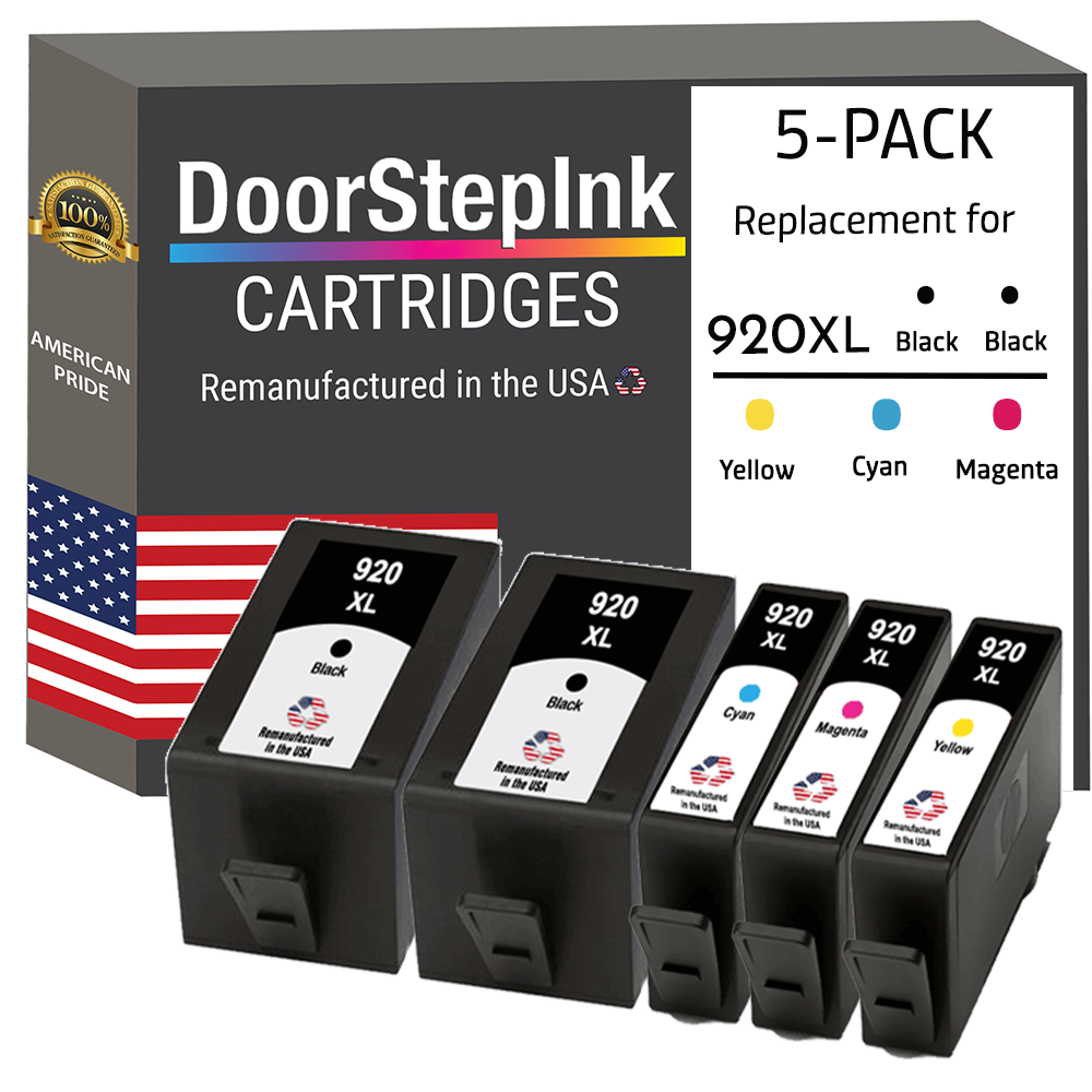 DoorStepInk Brand for HP 920XL 5-Pack 2 Black / 3 Color Remanufactured in the USA Ink Cartridges