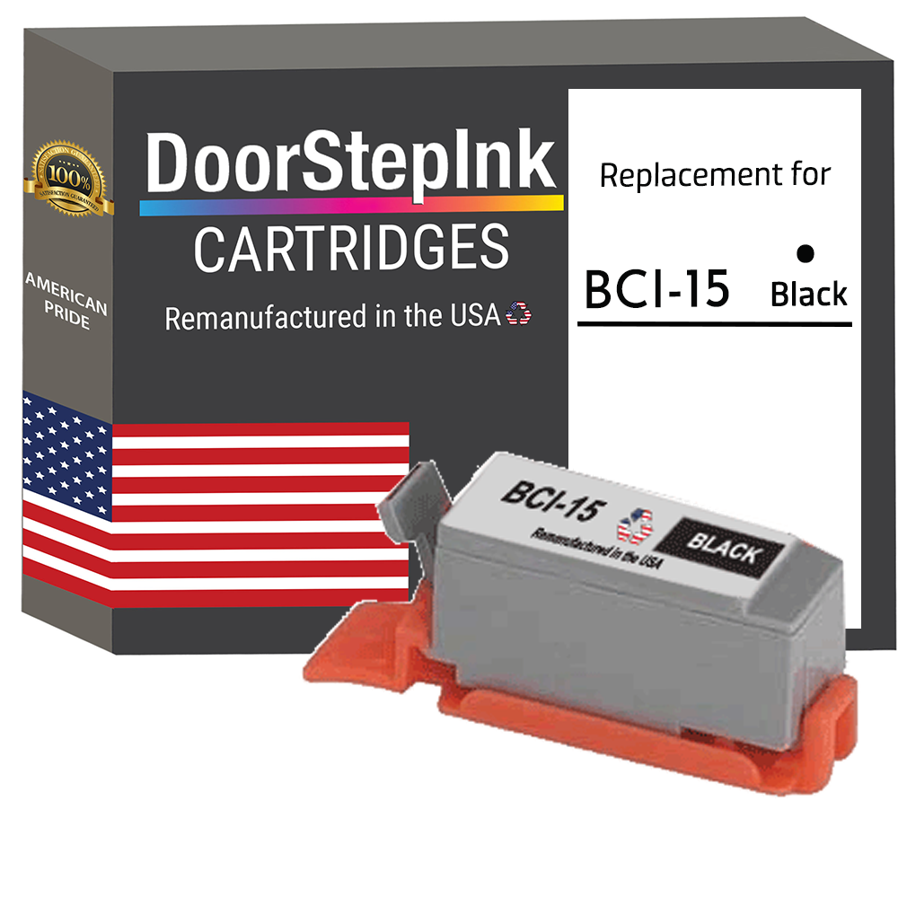 DoorStepInk Brand for Canon BCI-15  BCI15 Black Remanufactured in the USA Ink Cartridge