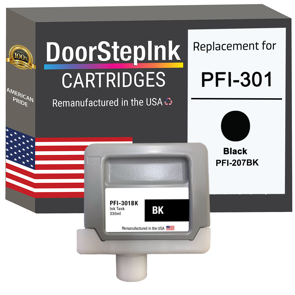 DoorStepInk Brand for Canon PFI-301 330mL Black PFI-301BK Remanufactured in the USA Ink Cartridge