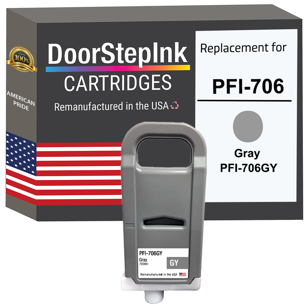 DoorStepInk Brand for Canon PFI-706 700mL Gray PFI-706GY Remanufactured in the USA Ink Cartridge