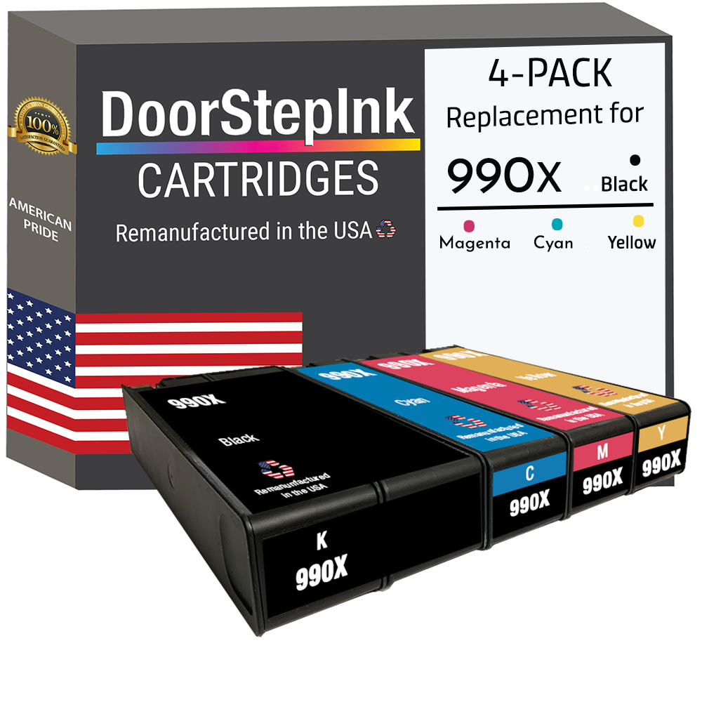 DoorStepInk Brand for HP 990X 1 Black / 3 Color Remanufactured in the USA Ink Cartridge 4-pack