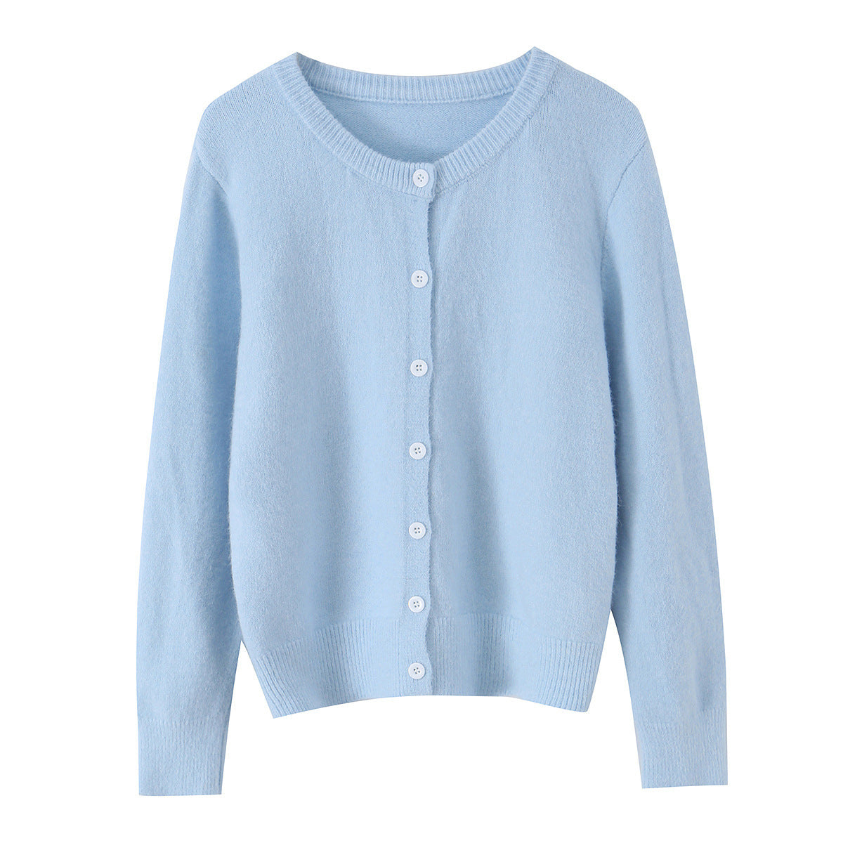 Round neck threaded long sleeved button women's knitted cardigan jacket
