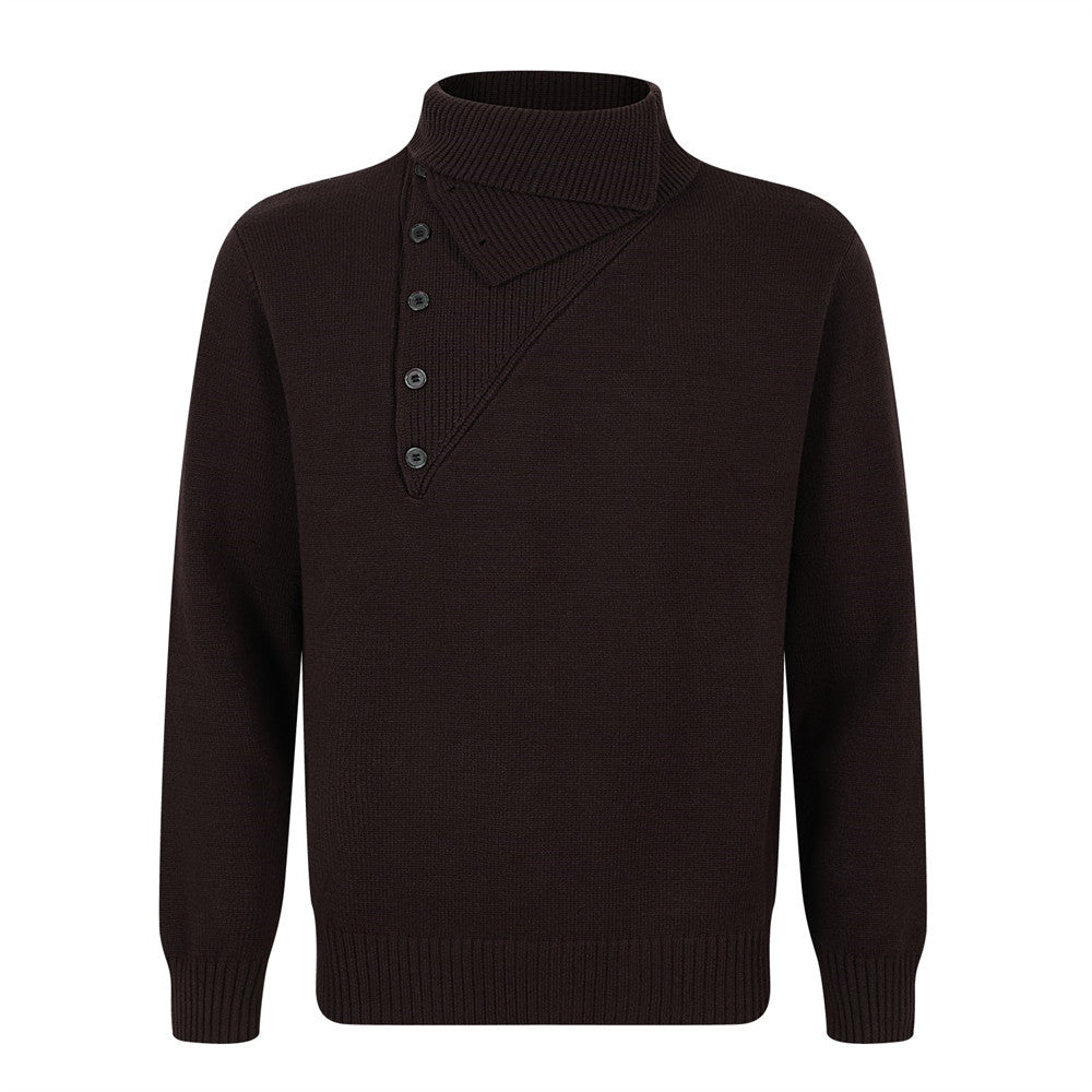 Oblique button high neck knitted sweater