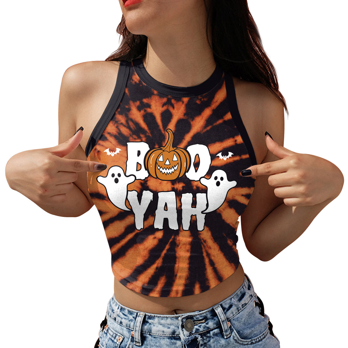 Skeleton Head Digital Print Short Crop Top for Summer