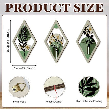 Bohemian Wooden Hollow Pendant Plant Flower Decoration Set Rustic Countryside Style Wall Hanging Decor