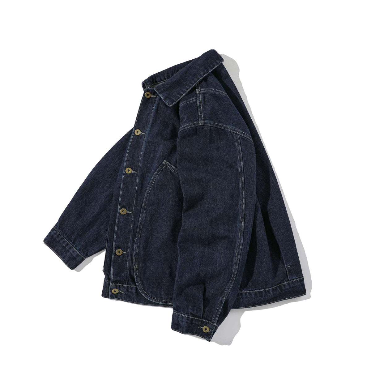 Loose Fit Denim Jacket with Stitching Details and Washed Finish