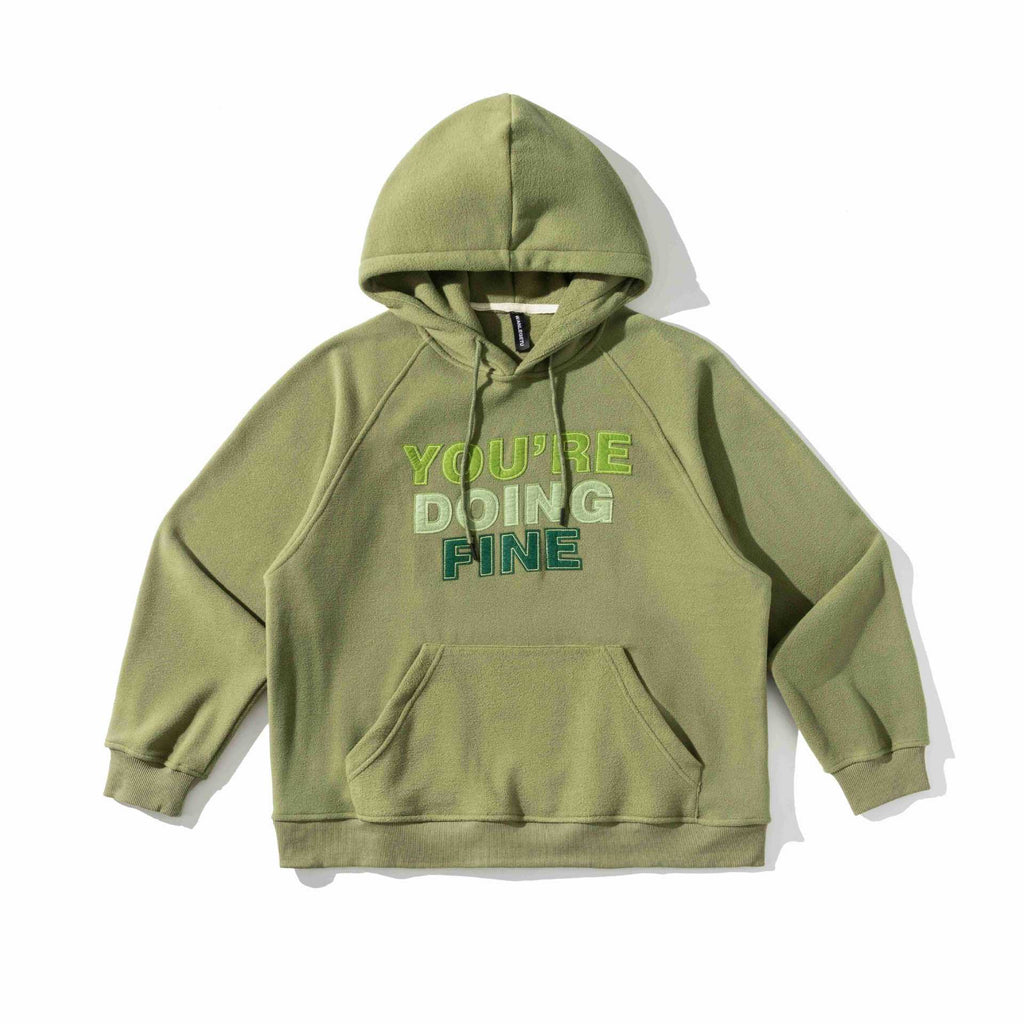 Letter Patch Embroidered Loose Fit Hooded Fleece Hoodie for Men