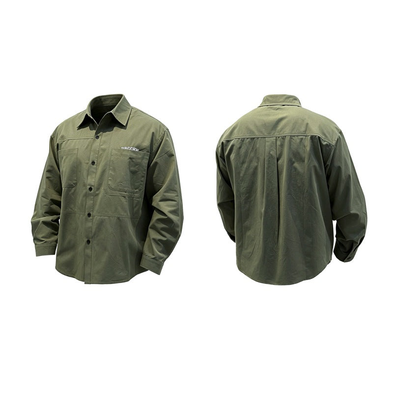 Minimalist Embroidered Workwear Long Sleeve Casual Loose Versatile Shirt