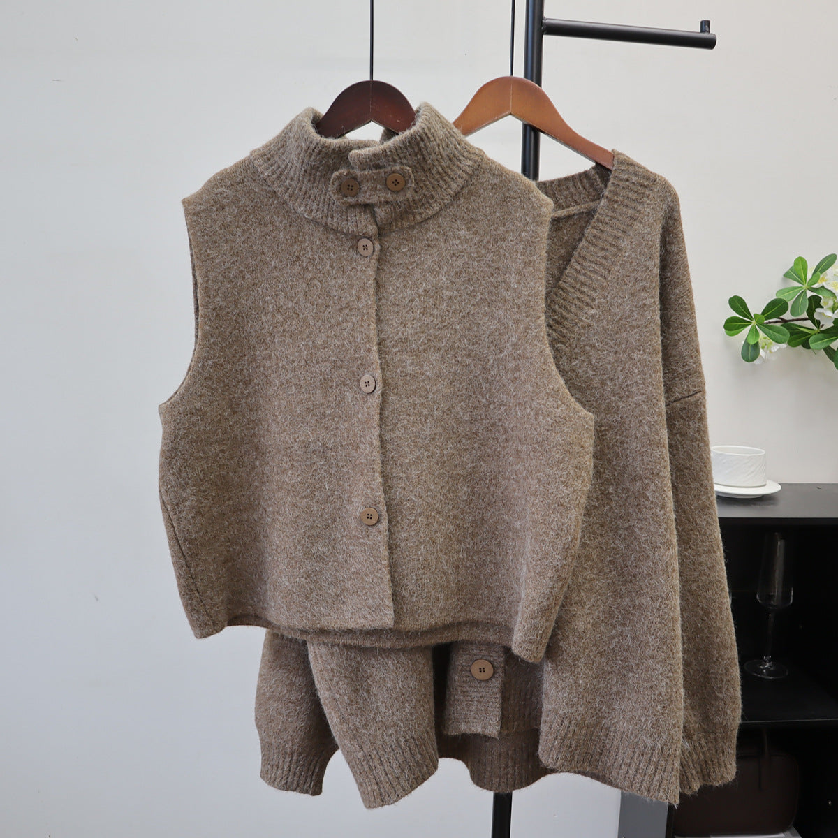 Two piece vest sweater jacket set