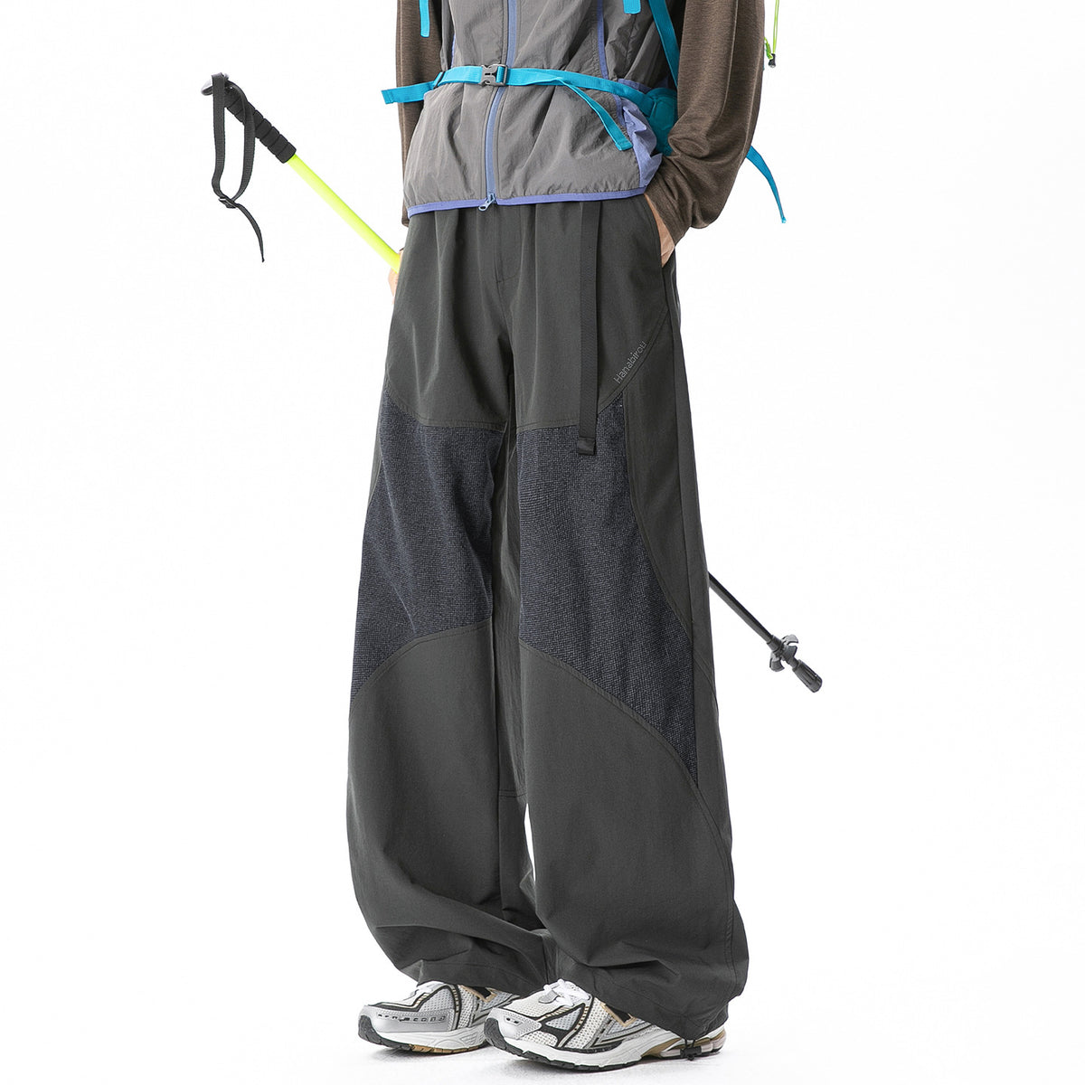 Functional Tactical Patchwork Cargo Parachute Pants for Men, Autumn Lightweight Outdoor Hiking Trousers, Casual Loose Sports Pants