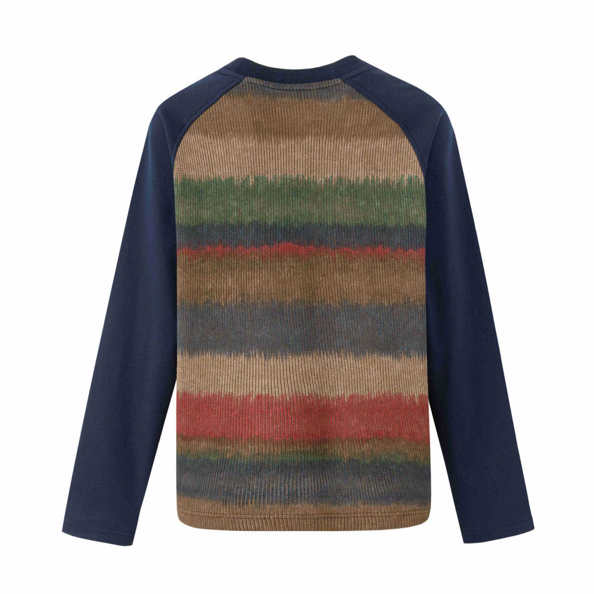 Patchwork Loose Color Gradient Round Neck Raglan Long Sleeve T-Shirt