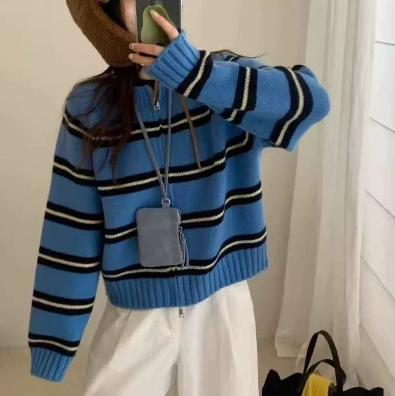 Lazy striped knitted cardigan