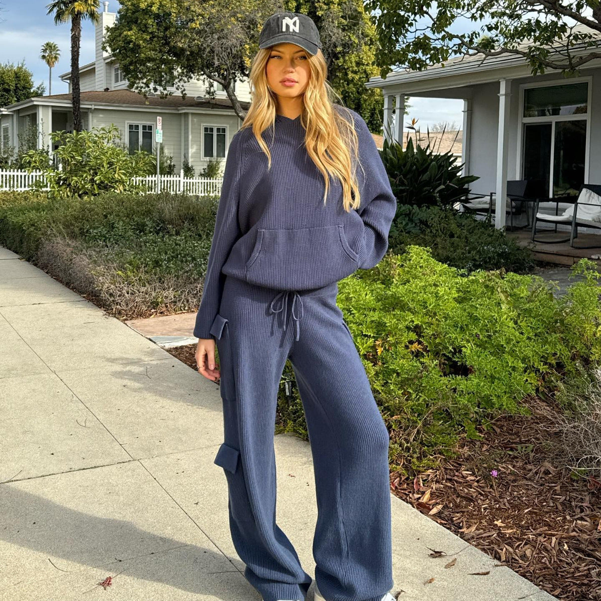 Hooded Casual Knit Sweater Set for Women