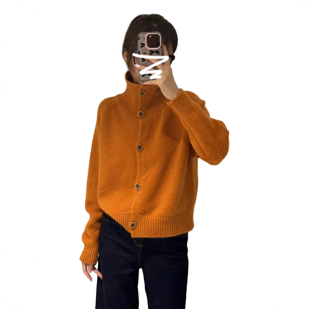 Orange turtleneck sweater jacket for women in autumn and winter