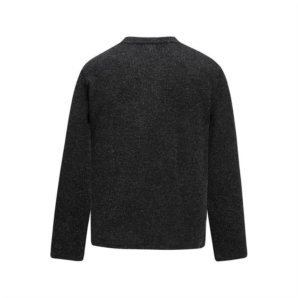 Solid color button half open collar long sleeved sweater