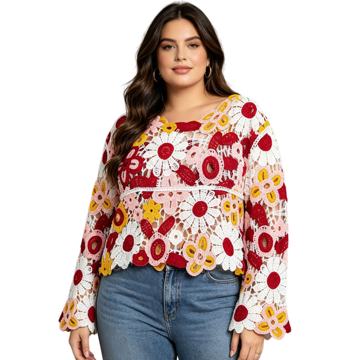 Flower hollowed out pullover top