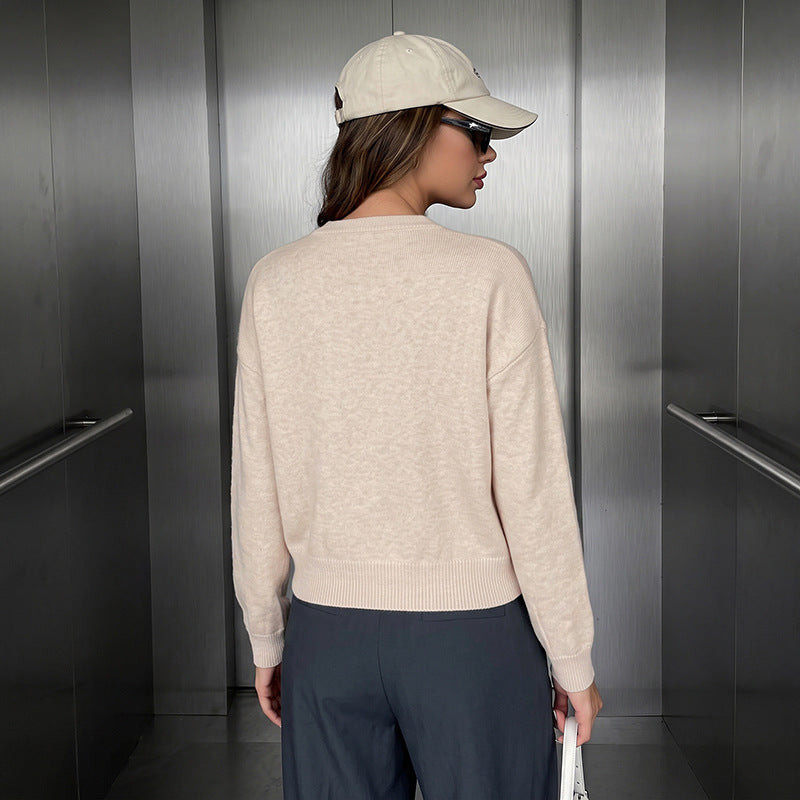 Solid color new Chinese style buttoned sweater jacket