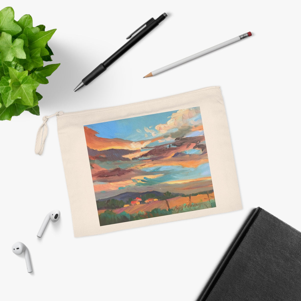 Eco-Friendly Pouch with 'Fall Sky' I Original Artwork by American Artist Barbara Cleary  (Fall Collection)