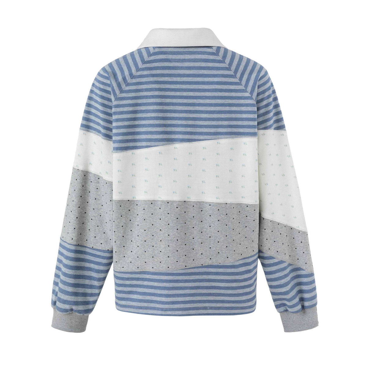 Stripe Spliced Turn-down Collar Polo Shirt Loose Long Sleeve Sweatshirt