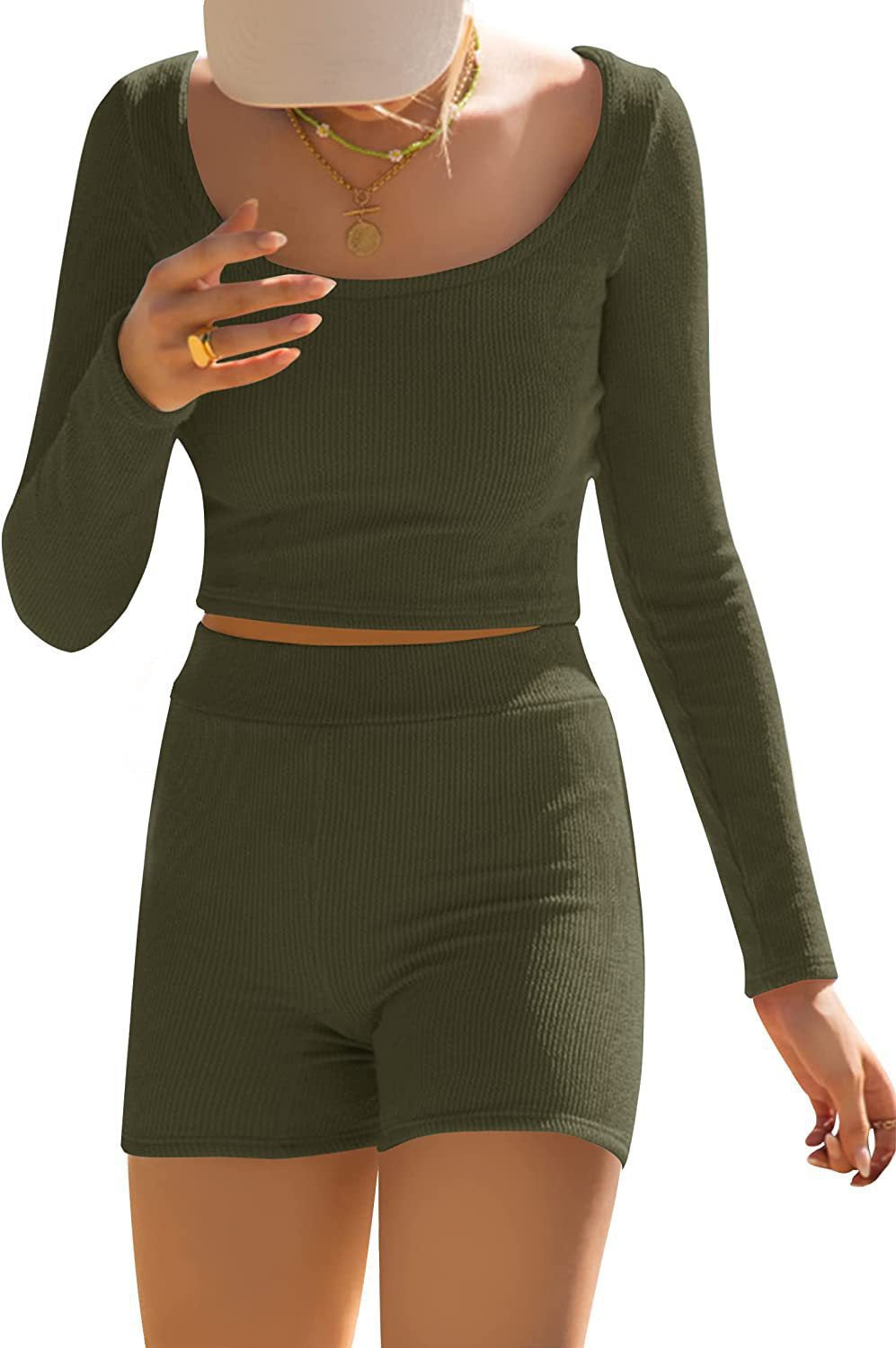 Cropped Long Sleeve Fitted Top Yoga Set Casual Two-Piece Set