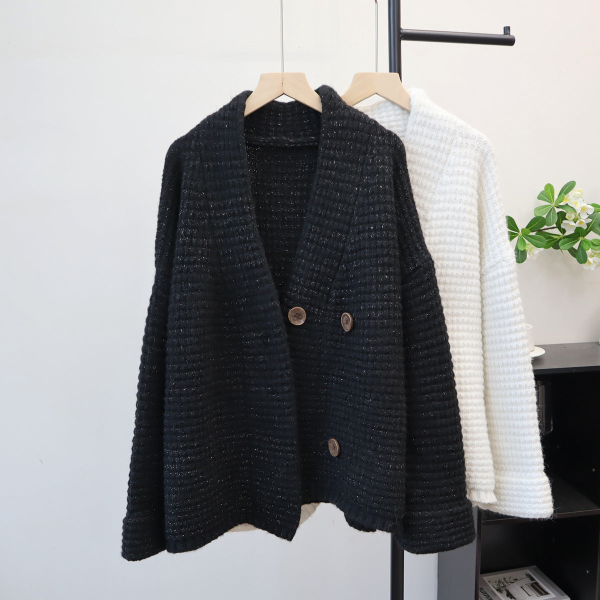 Loose long sleeved V-neck sweater
