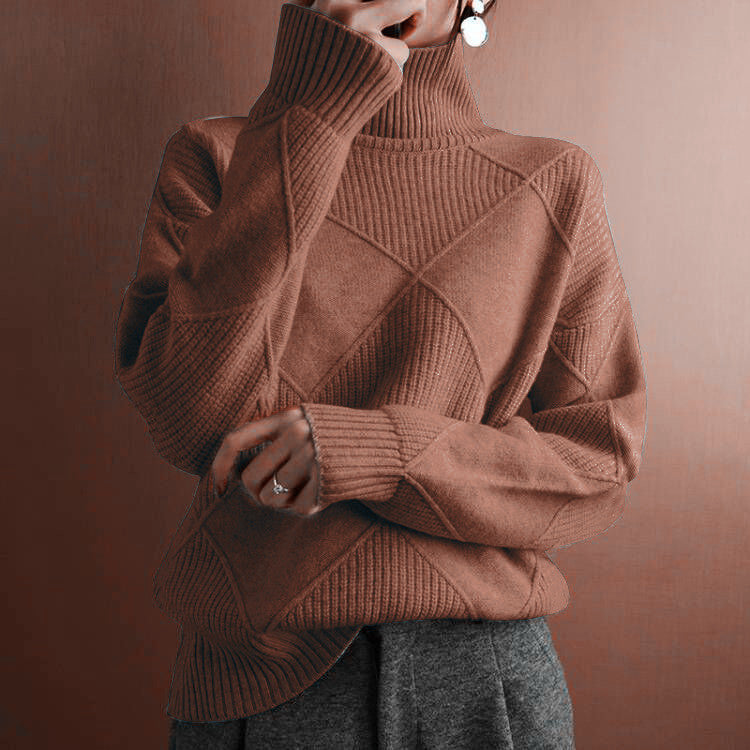 Commuter Knitwear Solid Color High Neck Diamond Sweater for Women