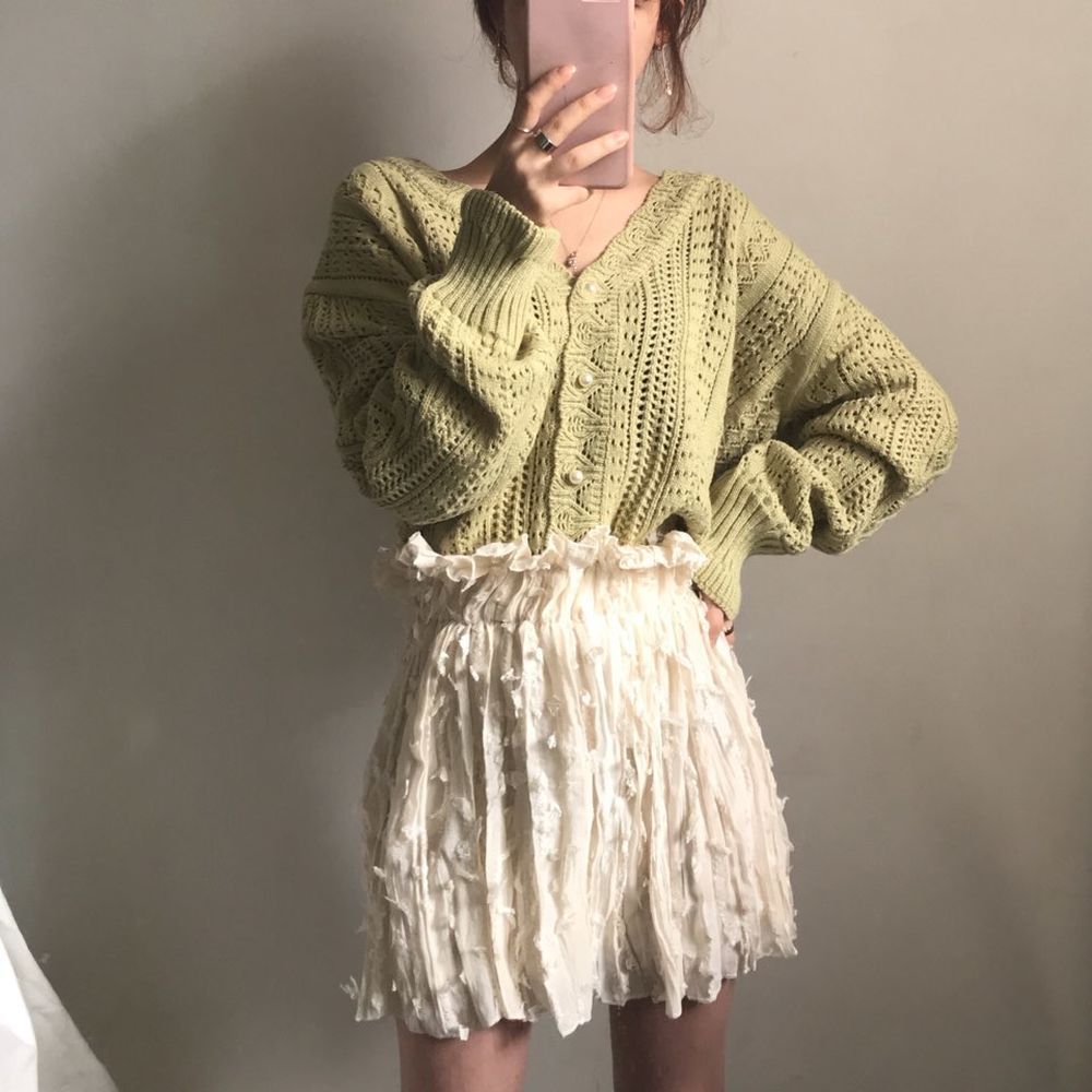 Loose hollow knitted top thin jacket