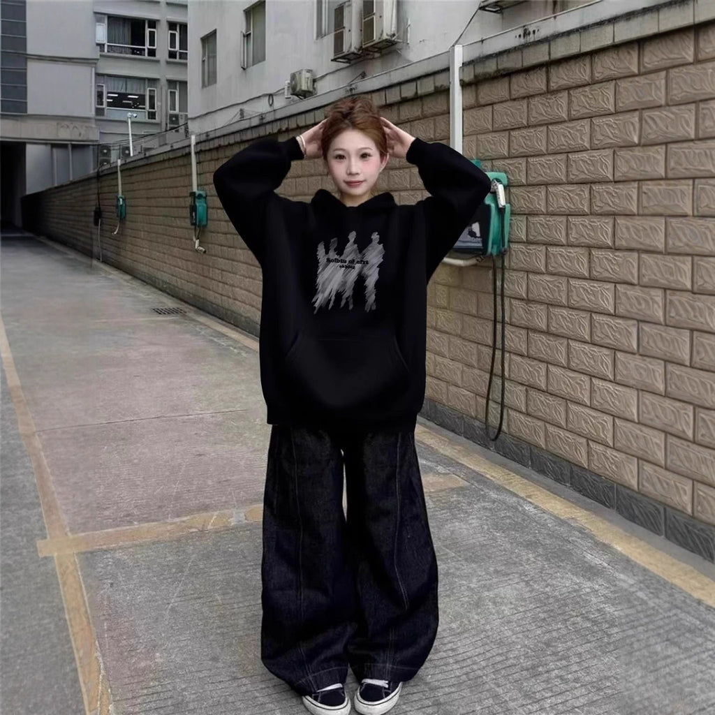 Portrait Print Hoodie, High Street Style, Unisex Oversized Sweatshirt for Men and Women
