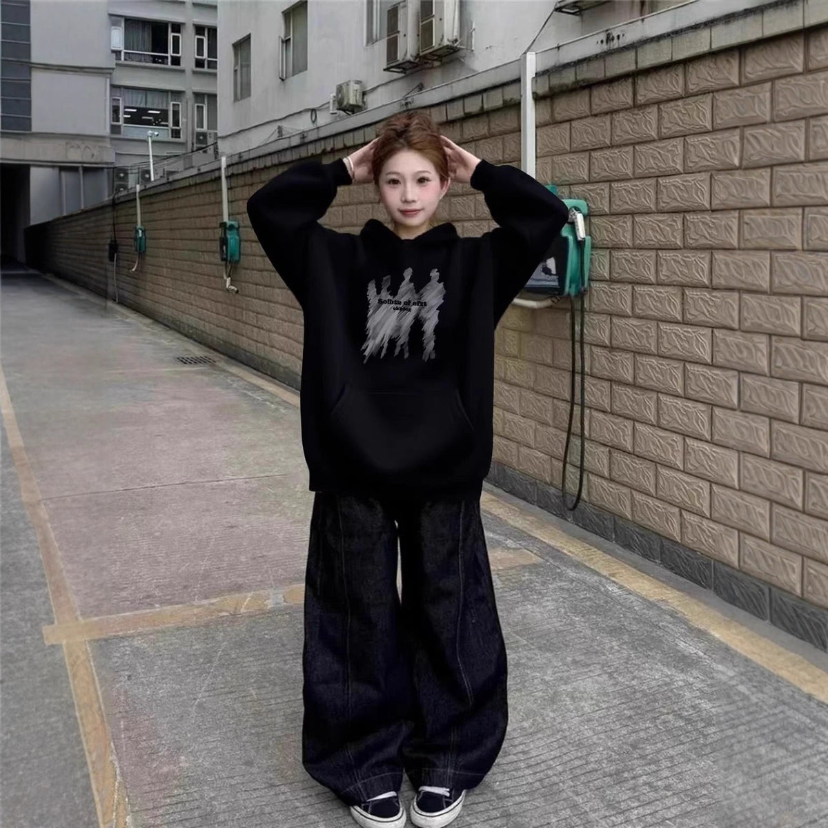 Portrait Print Hoodie, High Street Style, Unisex Oversized Sweatshirt for Men and Women