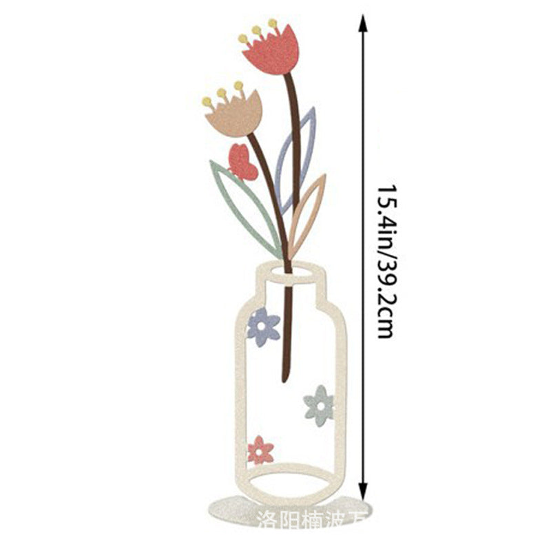 Wall Decoration Art Piece - 2D Flat Colorful Printed Vase with Flower Insert, Wall Silhouette for Living Room Interior Decor
