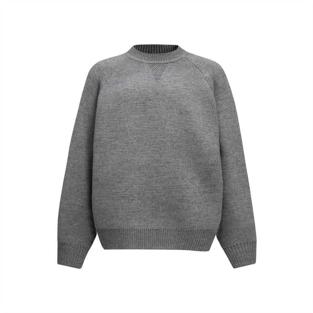 Loose solid color round neck sweater