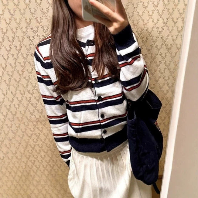 Striped Knitted Cardigan for Women in Autumn
