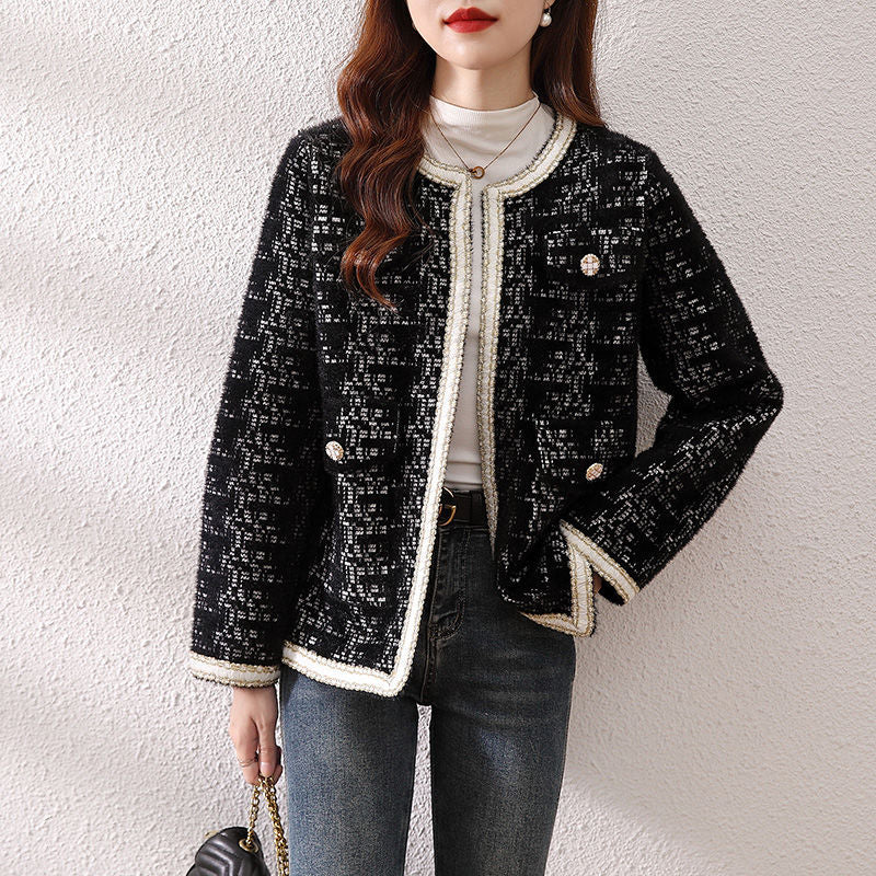 Round neck mink fur sweater jacket for women
