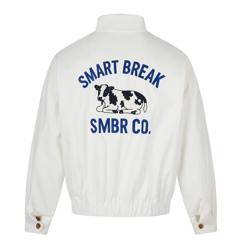 Animal ox letter embroidered lapel jacket jacket
