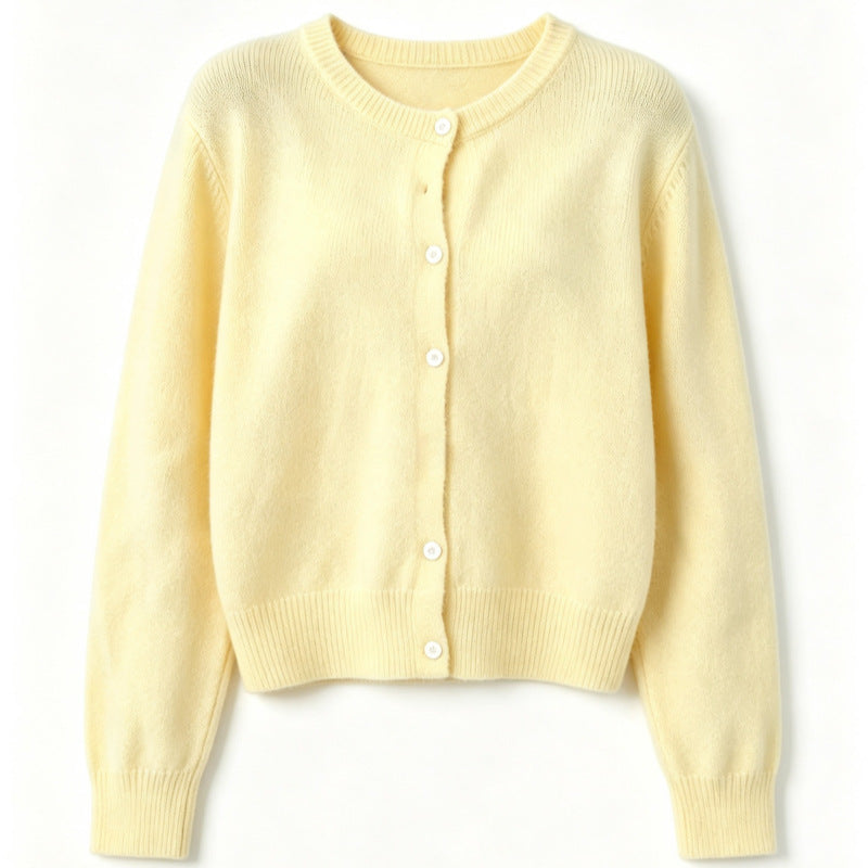 Round neck threaded long sleeved button women's knitted cardigan jacket