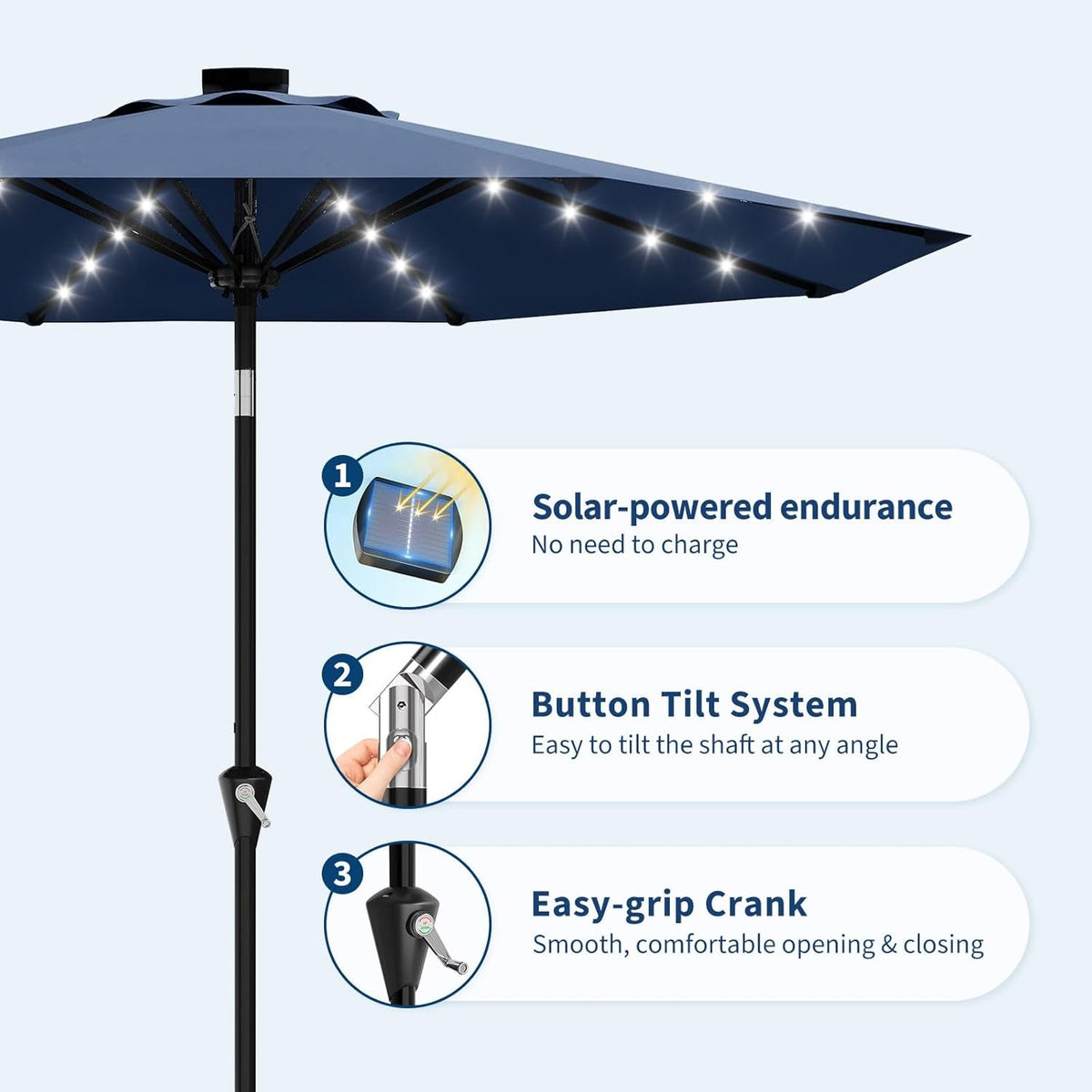Illuminating Navy Blue Solar Powered Patio Umbrella