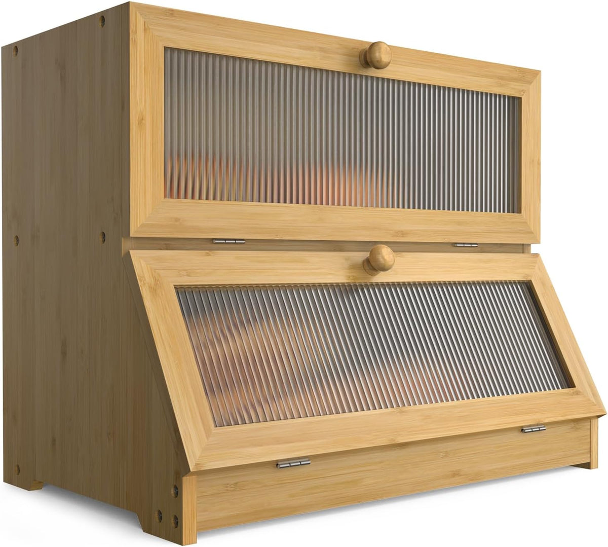 Double Layer Bamboo Bread Box with Clear Window for Kitchen Counter