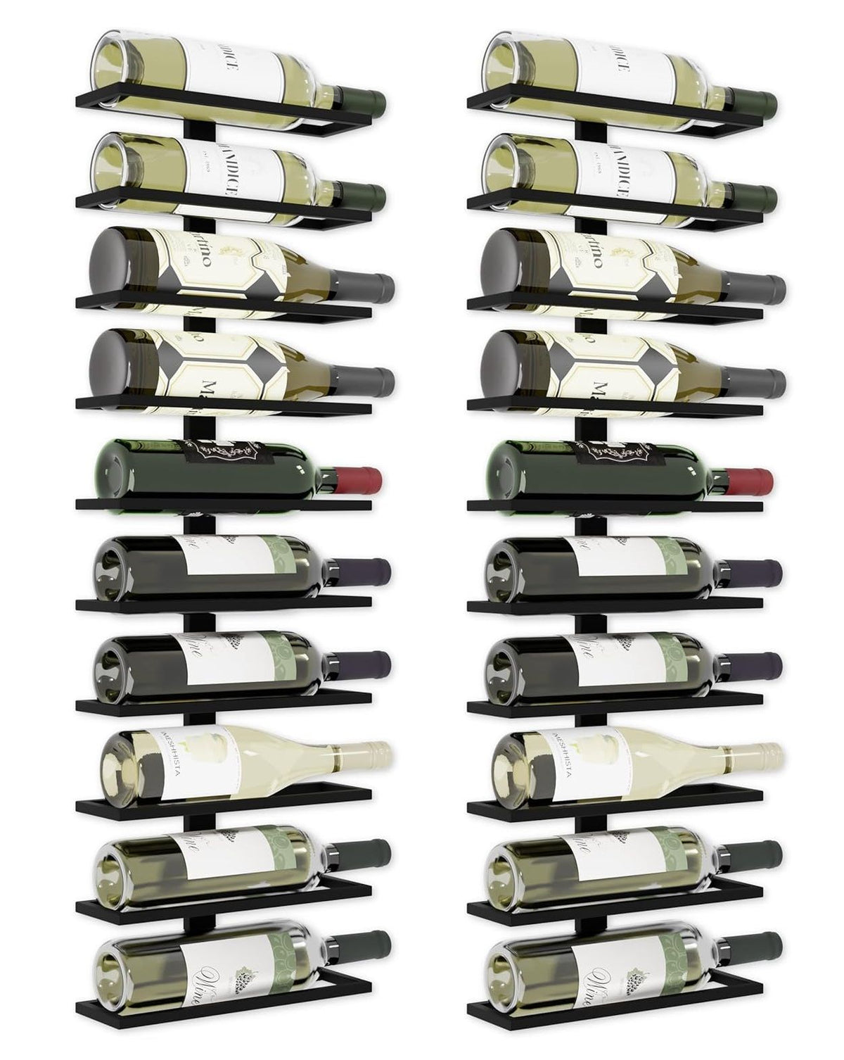 2 Pack Metal Wall Mounted Wine Rack - Holds 10 Bottles - Stainless Steel