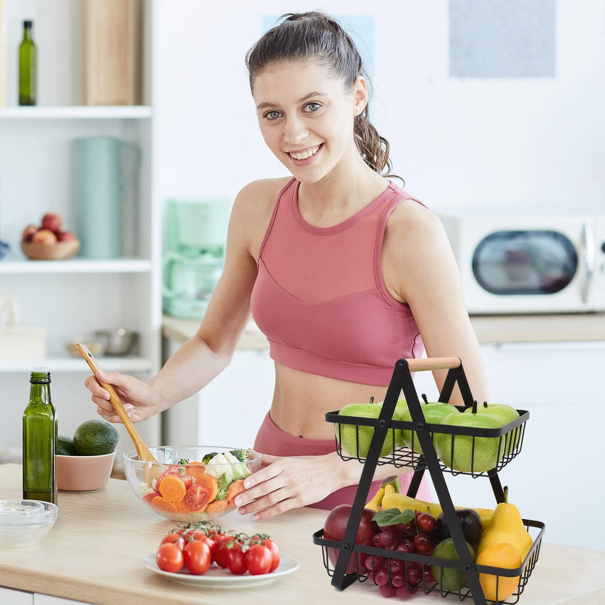 2-Tier Fruit Basket Stand for Kitchen Countertop