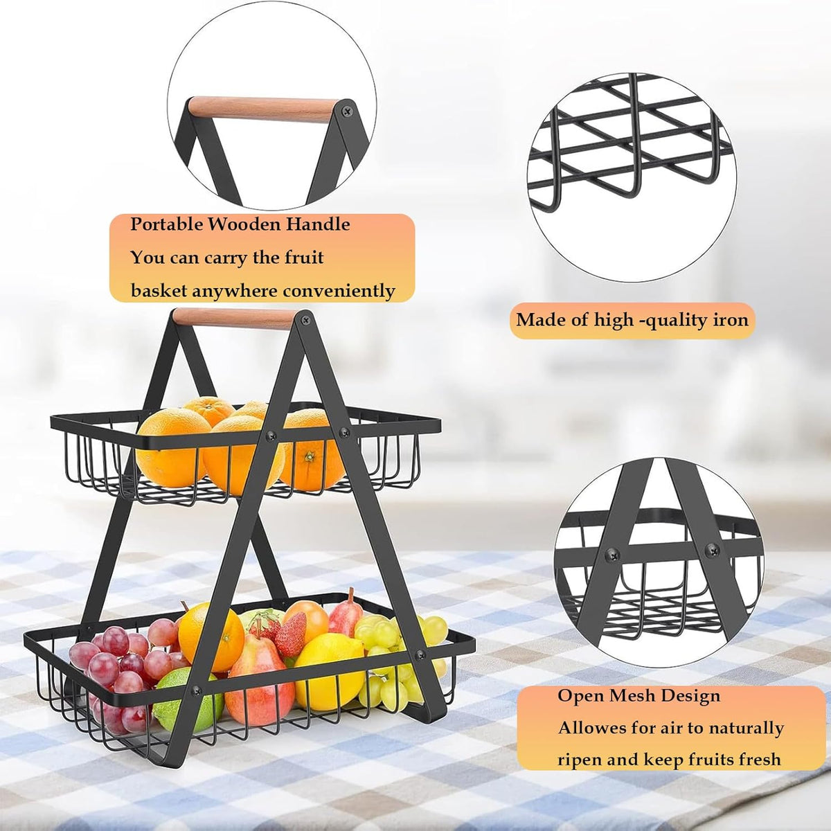 2-Tier Fruit Basket Stand for Kitchen Countertop
