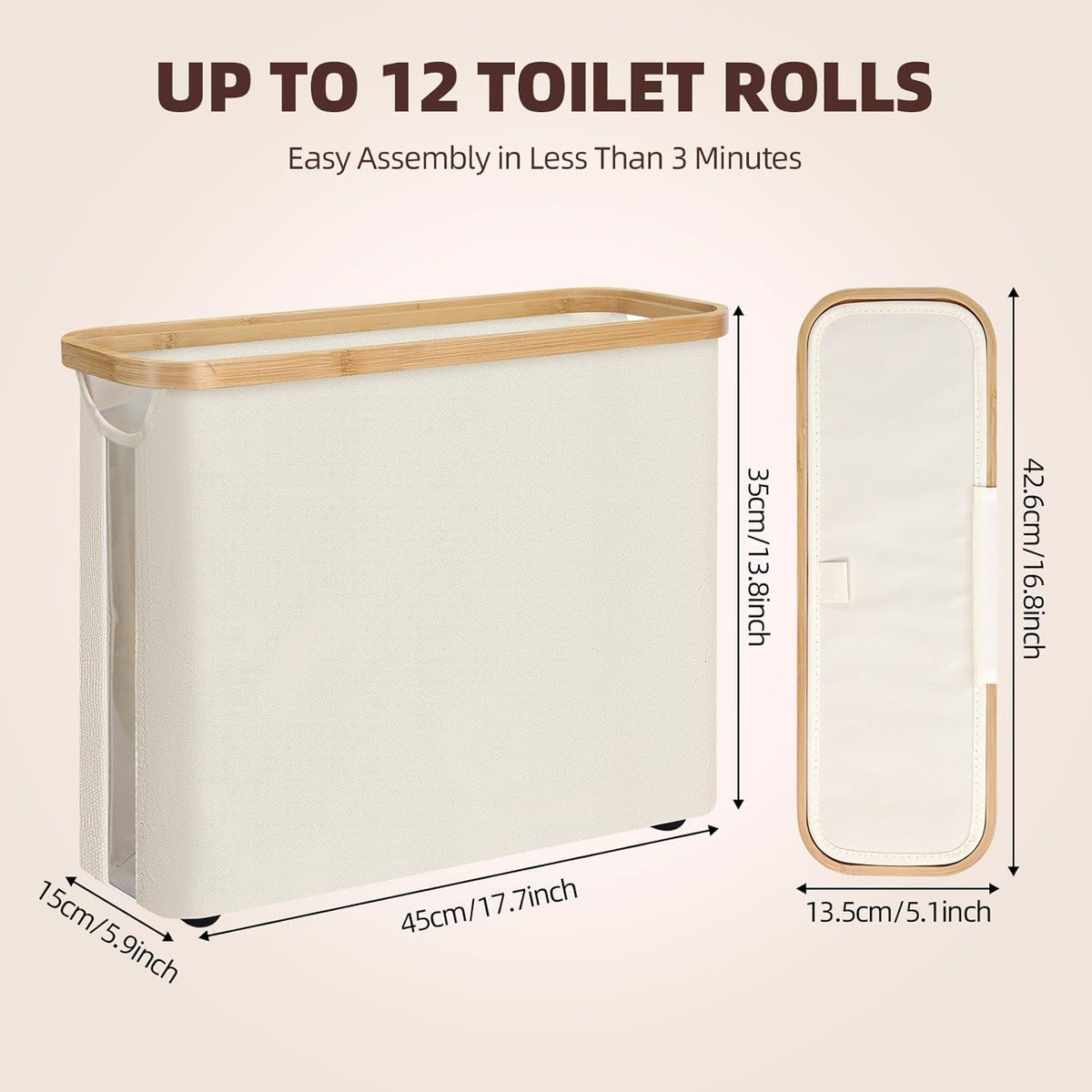 Toilet Paper Storage Basket Holds 12 Rolls with Bamboo Lid