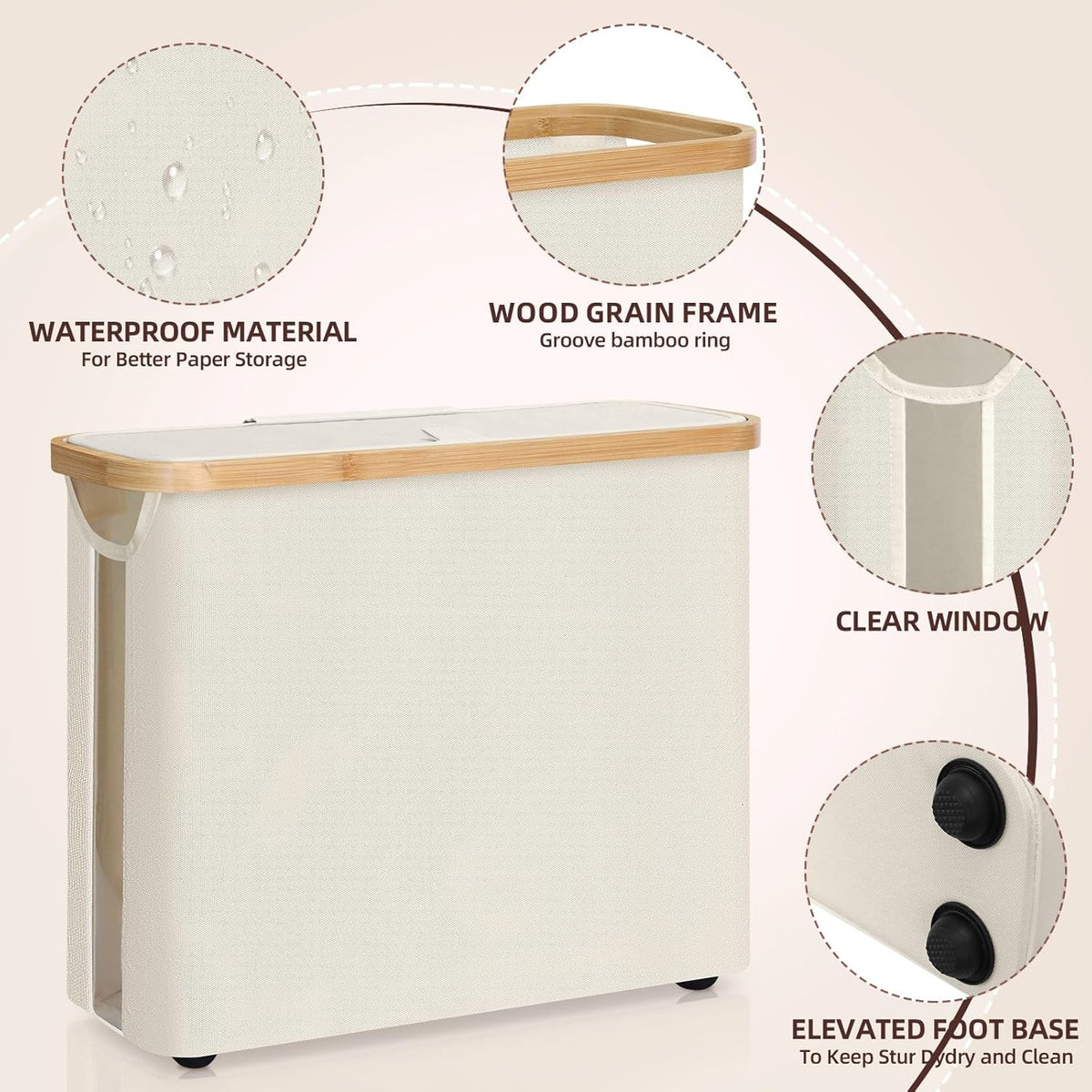 Toilet Paper Storage Basket Holds 12 Rolls with Bamboo Lid