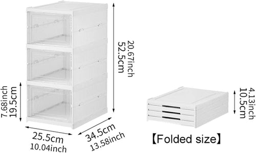 3-Tier Stackable Shoe Storage Box with Clear Door for Closet or Entryway