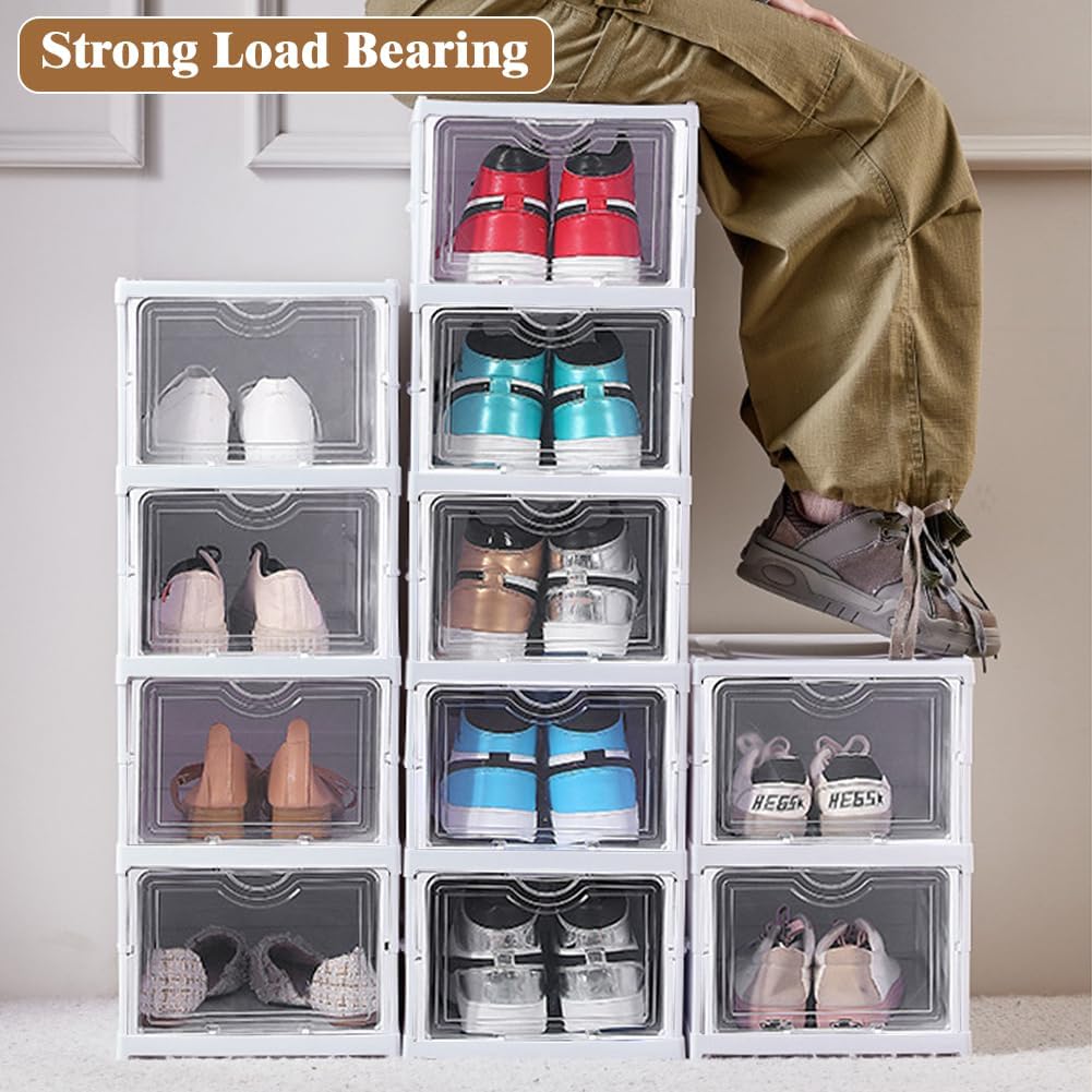 3-Tier Stackable Shoe Storage Box with Clear Door for Closet or Entryway