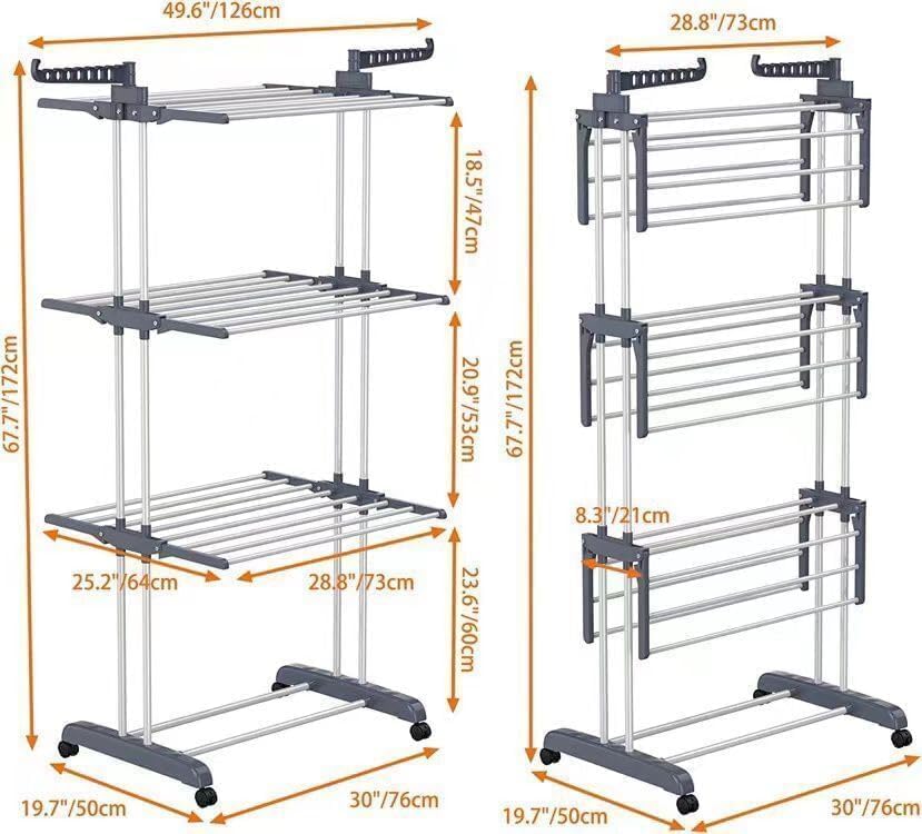Folding Clothes Drying Rack with Wheels and Adjustable Wings